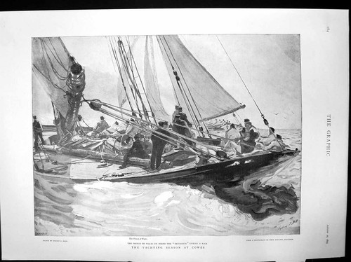 Antique print yachting season - print,