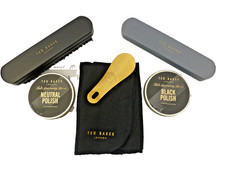 Ted Baker Shoe Shine Kit Black & Neutral 2 Polish 2 Brushes Cloth & Horn Set NEW