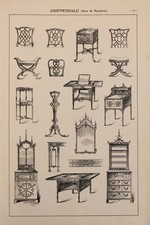 English Chippendale Furniture Styles - 1904 Large Antique Print