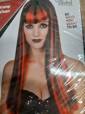 Long Red Black Wig Headwear Vampire Gothic Halloween Bride Witch  Cher Punk 70s