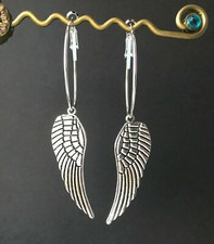 Large Guardian Angel Wing Charm Silver Plated Hoop Earrings in Gift Bag