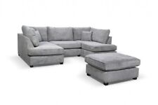 Corner Sofa U Shape Grey / Sliver Fabric High Back / Stool /Cinema Style CARNABY