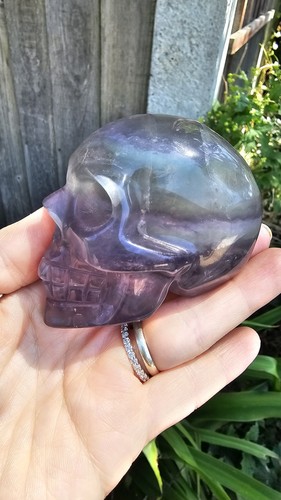 Rainbow fluorite skull crystal - skull,