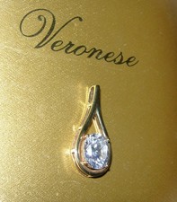 VERONESE DIAMONIQUE 1.2" DROP DAZZLING PENDANT 18CT GOLD ON STERLING SILVER  QVC