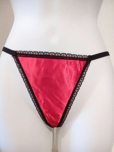 Red satin look string thong - satin,