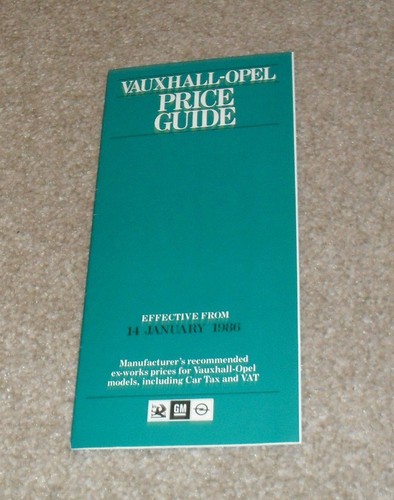 Vauxhall price guide 1986 - vauxhall,