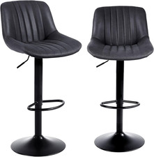 Adjustable Swivel Bar Stools Set of 2 W/ Back PU Leather Black Kitchen
