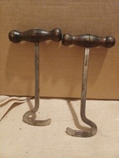 A Pair Of Antique Treen And Steel Boot Pulls M R Depose' 7.5 " Long