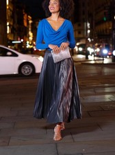 Silver Metallic Pleated Skirt