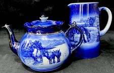 Arthur Wood & Sons Melba Wear Flow Blue Rural Landscape 6 Cup Teapot & Large Jug