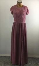 Little Mistress Dress 10 Dusky Pink Lace cap sleeve Chiffon Maxi Party Occasion