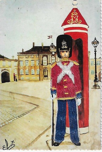 Postcard embroidered danish - embroidered,