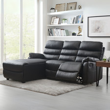 Black Faux Leather L-Shaped Sofa Manual Recliner with Left or Right Hand Chaise