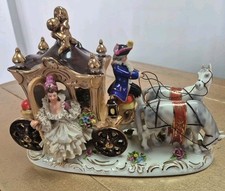 Vintage Dresden Figurine Cinderella Horse-Drawn Carriage Driver, Passenger, 6065