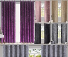 Luxury Crushed Velvet Curtains Pair Fully Lined Eyelet Ring Top Ready Made Thick