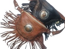 Studded Leather Bum Bag with Fringe - Women Hip Bag Vintage Style - Western