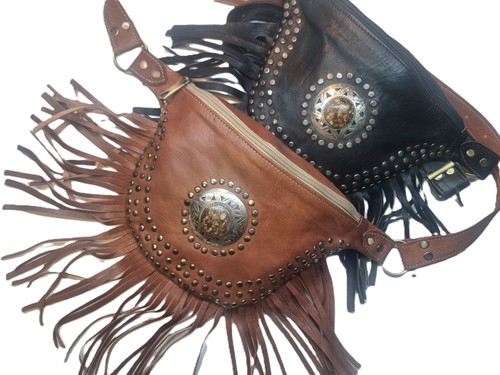 Studded leather bum bag with - leather,