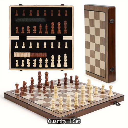 Wooden folding chess set - chess,
