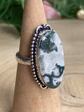 Green Moss Agate Ring Size Q