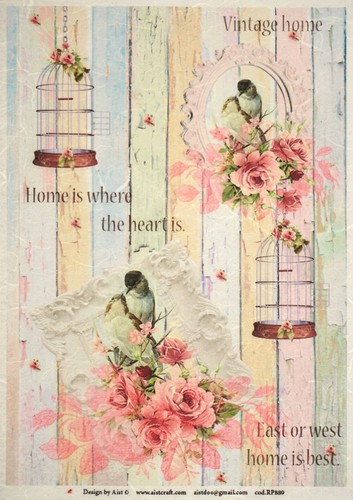 Vintage home birds rice - a4,