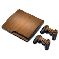 LIGHT WOOD FINISH PLAYSTATION PS3 SLIM Console DECAL STICKER SKIN & 2 PAD SET