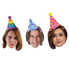 Personalised Face Bunting With Party Hat, Photo Banner CUTOUT Party Accessory