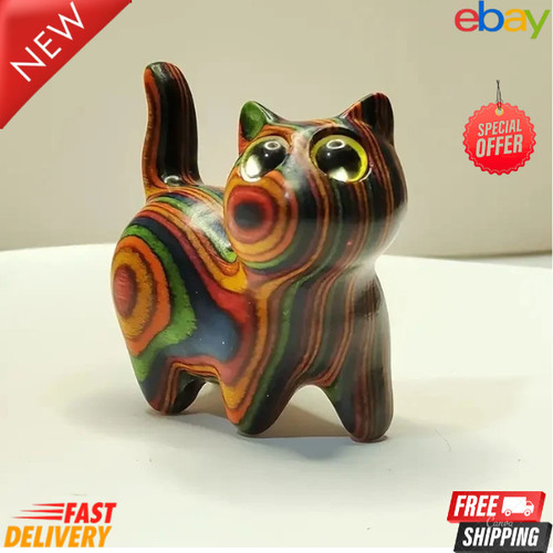 Wooden cat figurine hand - wooden,