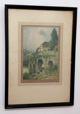 VINTAGE SIGNED FRAMED PRINT BY F ROBSON TITLED " THE BRIDGE ABINGDON "