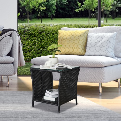Wicker rattan side tea - wicker, table
