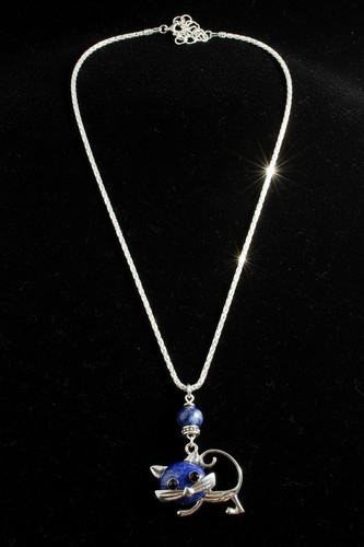 Lapis lazuli cat necklace blue - necklace,