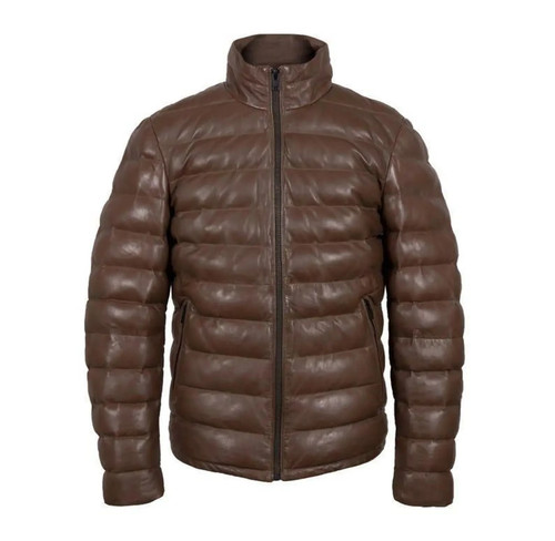 Men black leather puffer - black,