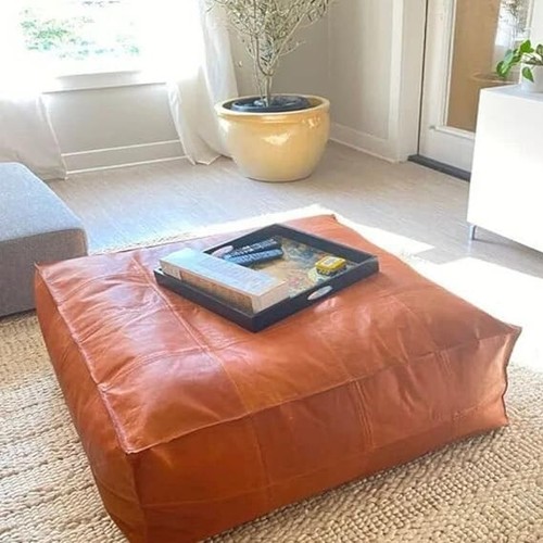 Leather ottoman pouffe - leather,