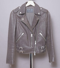 All Saints Watson Biker Jacket Womens UK2 Taupe Leather Full Zip AllSaints Moto 
