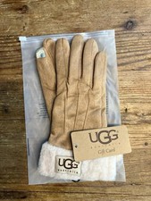 Beige UGG Touch Screen Faux Suede Gloves Fleece Lined Women's
