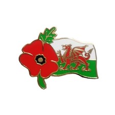 New Wales Welsh UK Military Army Red Dragon Flag Poppies Enamel Pin Badge Brooch
