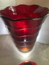 Large Wavy Design Vintage Italian Glass Vase, Ruby Red,has Base Chip