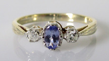 Gold Diamond Ring - 9ct Yellow Gold Tanzanite Diamond 3 Stone Ring Size P