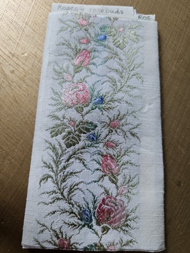 Embroidered raw silk pink rose - silk,
