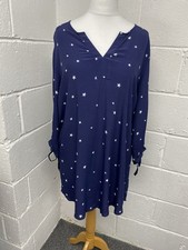Joules Navy Star Print Tie Sleeve Notch Neck Tunic Dress UK 16 BNWT PS 2003576