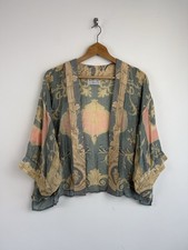 One Hundred Stars Kimono Jacket Grey Pink Chintz Baroque Open Cover Up