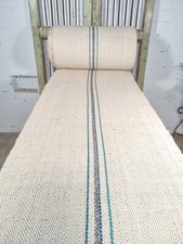 Vintage Hungarian Blue Green Striped Hemp Linen Upholstery Fabric Per Metre