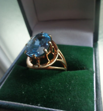 9ct  Gold LARGE Blue Topaz Cocktail Ring Vintage Fashion  1970 1980s   size M