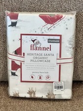 NEW Pottery Barn Kids Holiday Heritage White Santa Flannel Standard Pillowcase