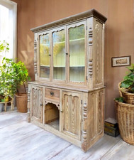 Large Antique Solid Pitch Pine Glazed Welsh Dresser Sideboard Cupboard
