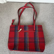 STRATHURIE OF SCOTLAND Ladies Tweed Red & Blue Check Tote Shoulder Bag VGC