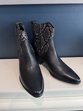 MARCO TOZZI Snake Skin Pattern Black Block Heel Ankle Boots Ladies Size EU39 UK6