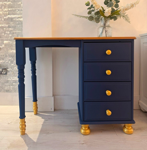 Blue gold painted wooden - blue, &