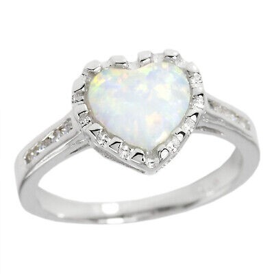 Opal heart silver ring - opal, w