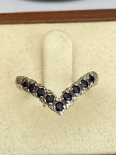 Vintage Hallmarked 1981 Sterling Silver And Sapphire Wishbone Ring Size M