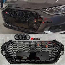 GLOSS BLACK FRONT GRILLE For Audi A4 S4 B9.5 2020-22 HONEYCOMB RS STYLE RADIATOR